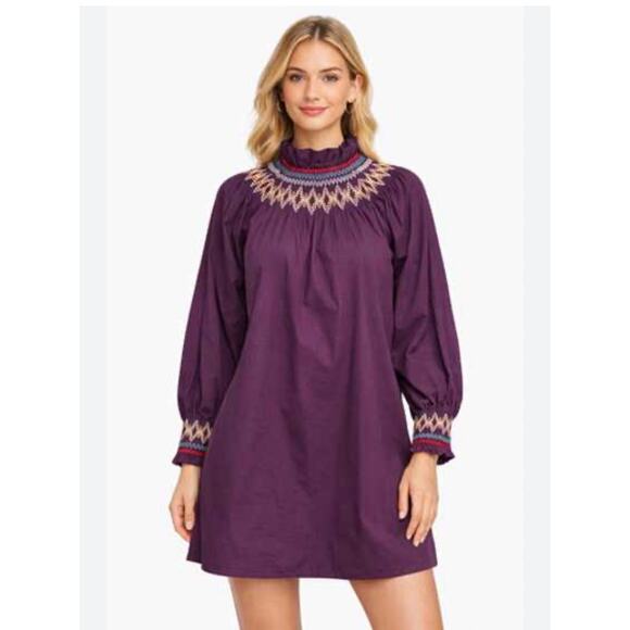 Pomander Place Dresses & Skirts - Tuckernuck Pomander Place Wrenley smocked embroidered dress size S plum purple